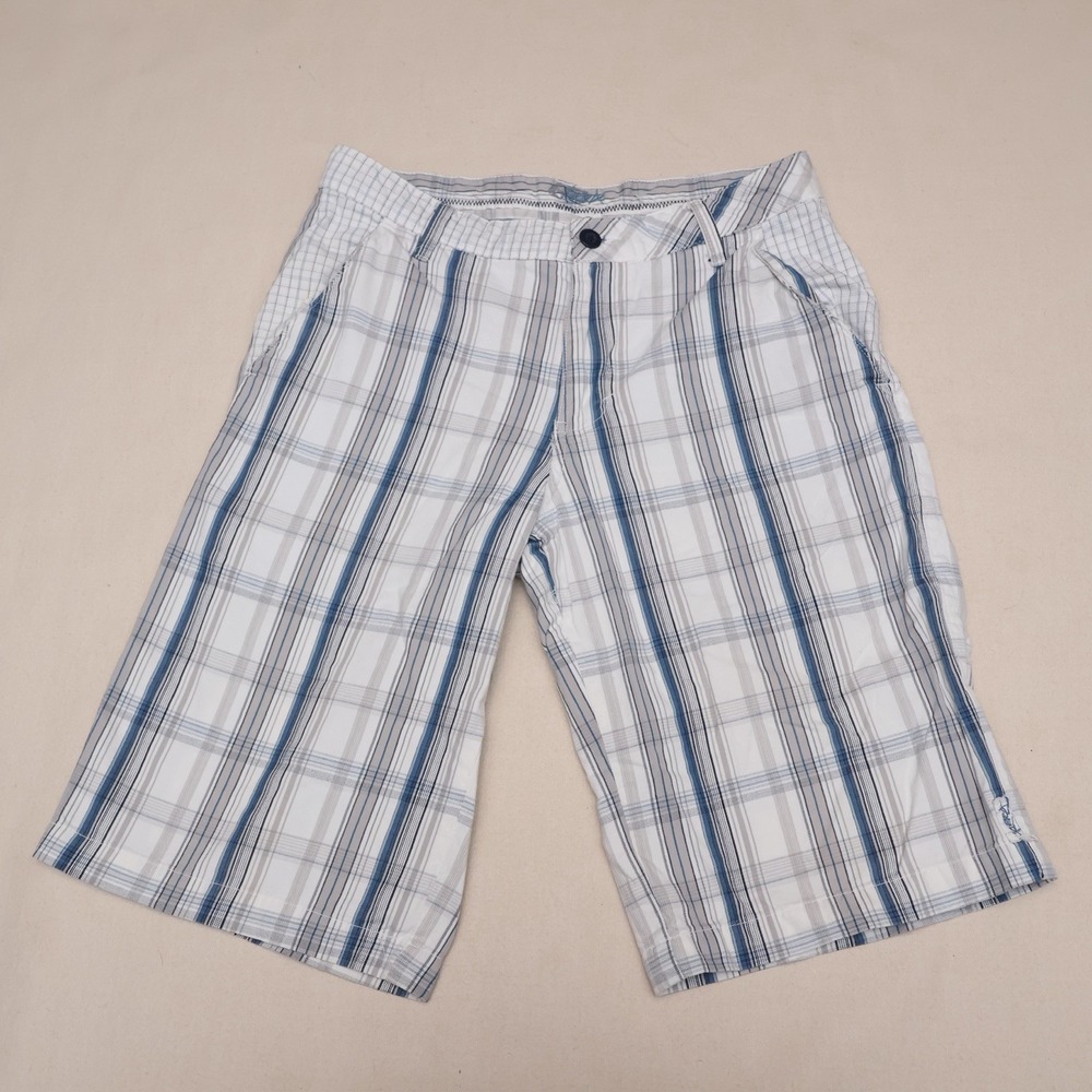 Kirra Mens Y2K Plaid Shorts Size 30 White Blue Skater Surf Streetwear Long